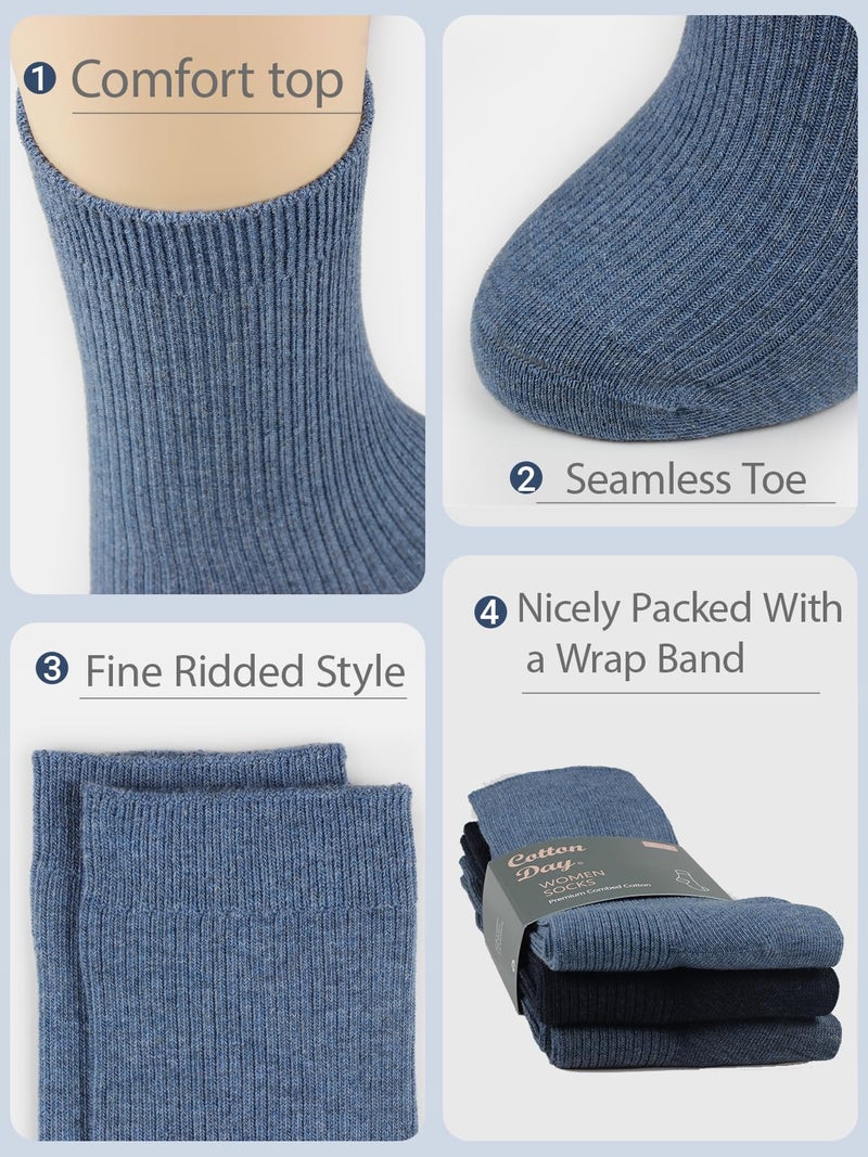COTTON DAY Women's Combed Cotton Colored Fine Ribbed Trouser Dress Socks Shoe Size 6-9 Denim Heather - Image 4