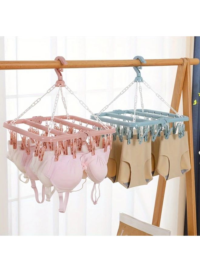 Blue Wall Mounted Laundry Hanger 32 Clip Space Saving Drying Rack - Image 3
