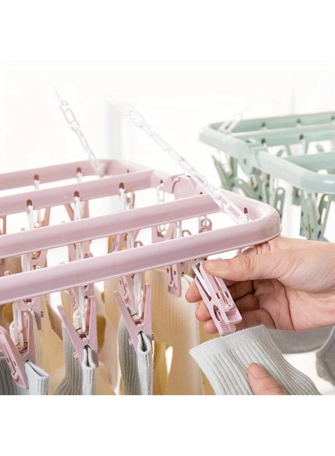 Blue Wall Mounted Laundry Hanger 32 Clip Space Saving Drying Rack - Image 5