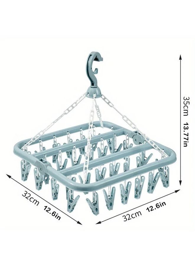 Blue Wall Mounted Laundry Hanger 32 Clip Space Saving Drying Rack - Image 1