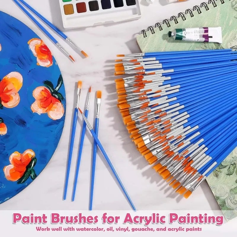 Painting Brushes Set Flat Pointed Head Tip Nylon Hair Paint Brush Acrylic Watercolor Oil Paint Brushes for Artist School Supply - Image 3