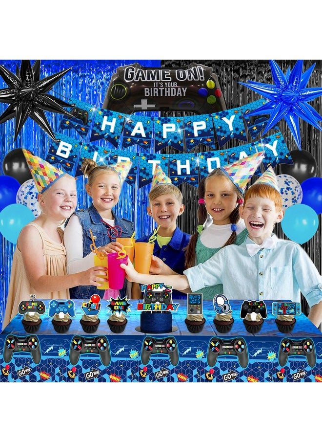 Bluegogo 69Pcs Video Game 10th Birthday Party Decorations, Blue Black level 10 Birthday Decorations Banner Hanging Swirls Balloons Garland Arch Foil Curtains Tablecloth for Boys 10th Birthday Decorations  - Image 5