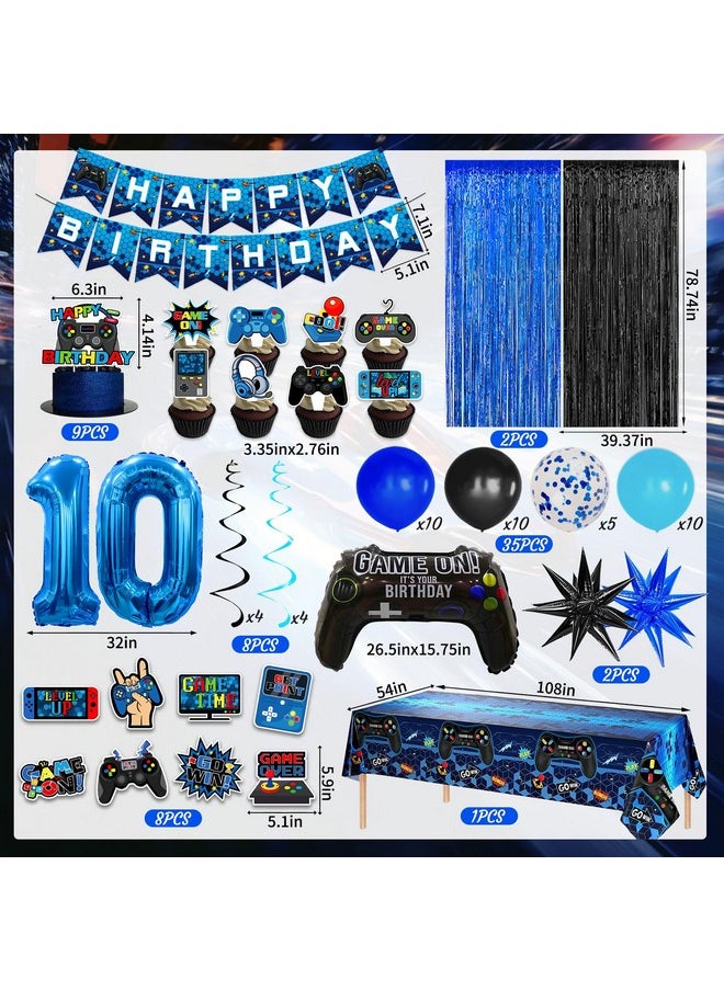 Bluegogo 69Pcs Video Game 10th Birthday Party Decorations, Blue Black level 10 Birthday Decorations Banner Hanging Swirls Balloons Garland Arch Foil Curtains Tablecloth for Boys 10th Birthday Decorations  - Image 2