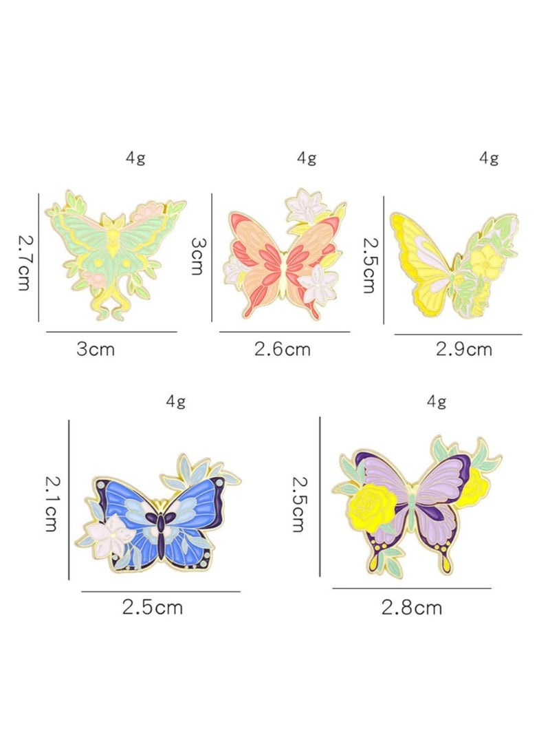 أوزيغالور 5 قطع طقم دبابيس المينا على شكل فراشة وزهور، دبابيس معدنية على شكل طية معدنية للقبعات والجاكيتات، أخضر - Image 2