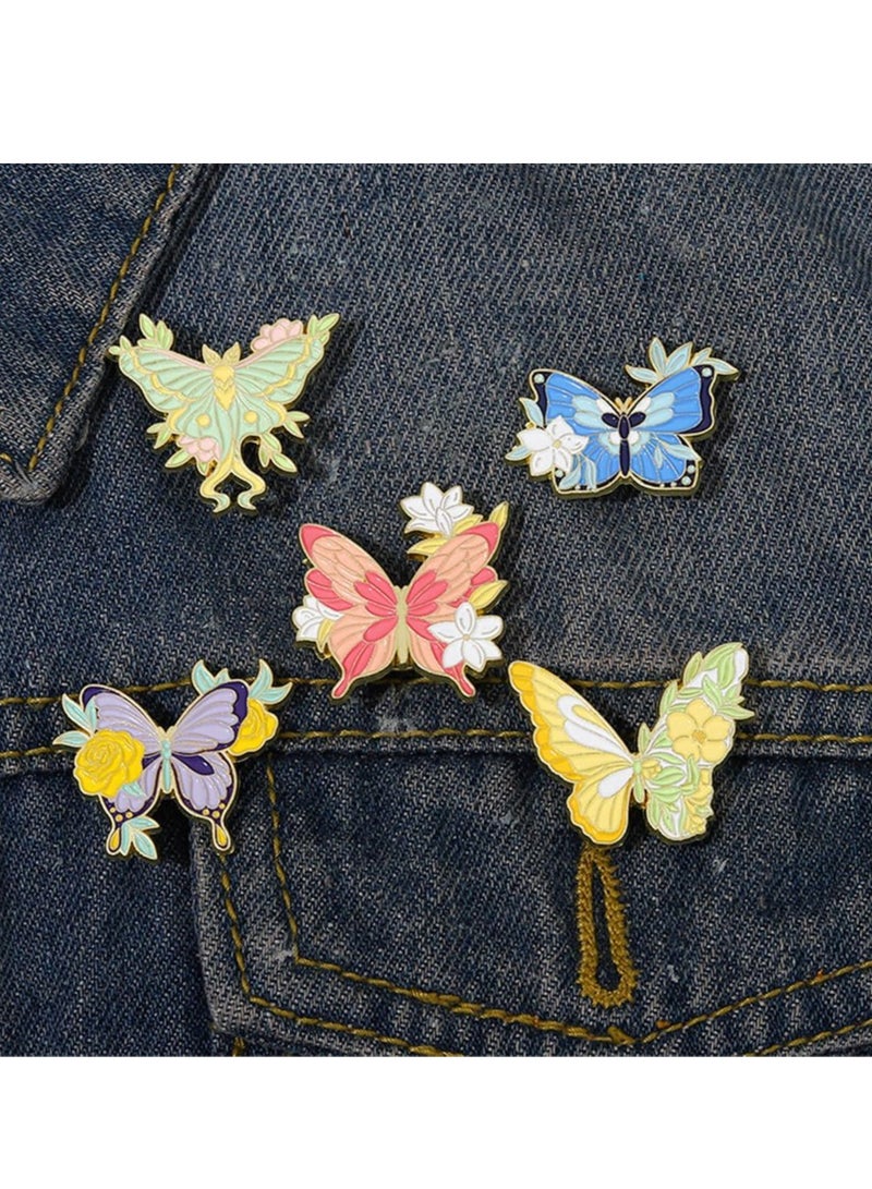 أوزيغالور 5 قطع طقم دبابيس المينا على شكل فراشة وزهور، دبابيس معدنية على شكل طية معدنية للقبعات والجاكيتات، أخضر - Image 4