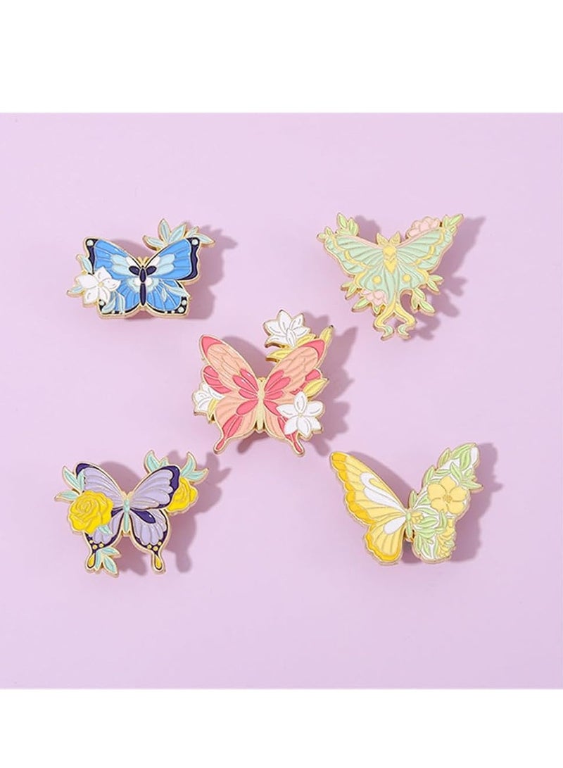 أوزيغالور 5 قطع طقم دبابيس المينا على شكل فراشة وزهور، دبابيس معدنية على شكل طية معدنية للقبعات والجاكيتات، أخضر - Image 3