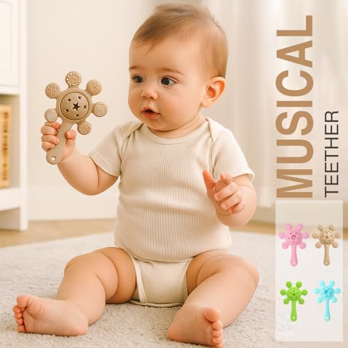 Prplet Silicone Baby Teether & Rattle Toy – Soft & Safe for Infants, BPA-Free, Multi-Texture Design for Teething Relief & Early Development (Pink) - Image 2