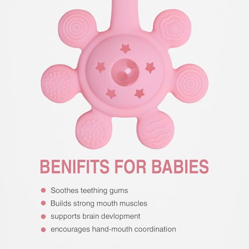 Prplet Silicone Baby Teether & Rattle Toy – Soft & Safe for Infants, BPA-Free, Multi-Texture Design for Teething Relief & Early Development (Pink) - Image 5