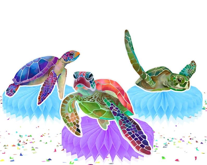 PC Turtle Honeycomb Centerpieces 5 Pcs Sea Turtle Birthday Party Decorations Under the Sea Ocean Animal Baby Shower Table Centerpiece Supplies - Image 1