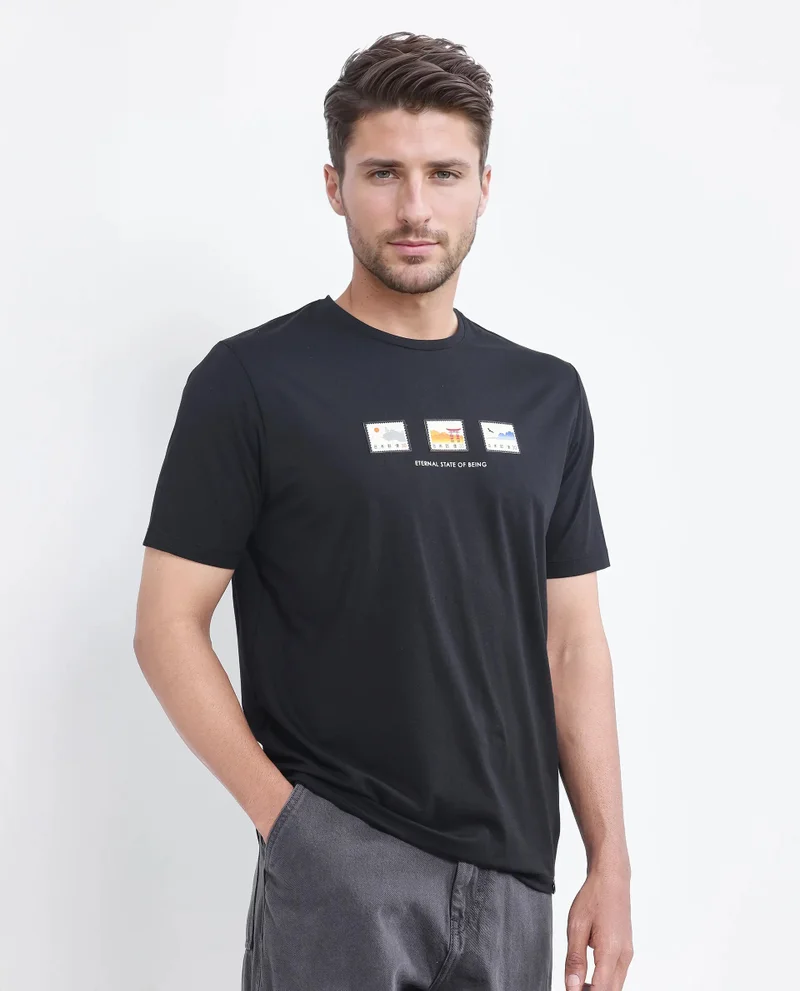 Rare Rabbit Men's Label Print Regular Fit T-Shirt