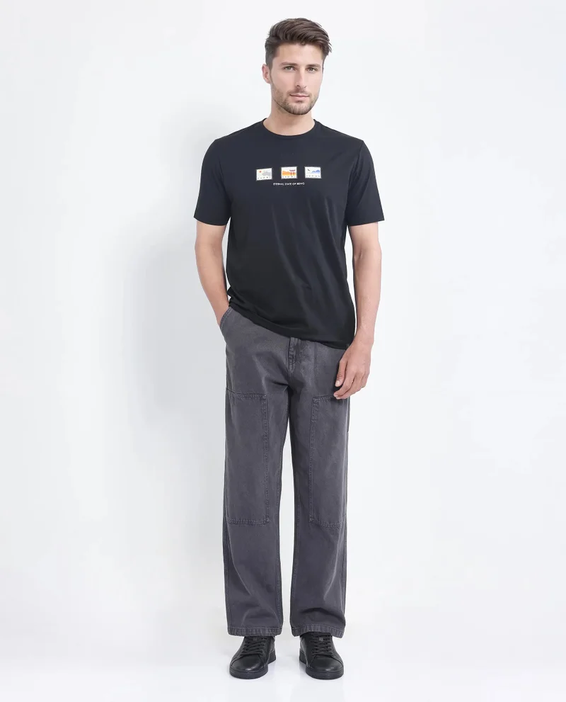 Rare Rabbit Men's Label Print Regular Fit T-Shirt