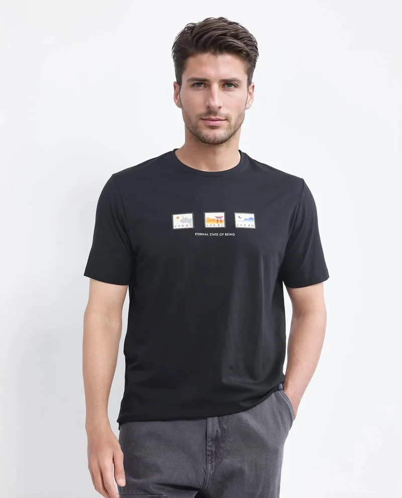 Rare Rabbit Men's Label Print Regular Fit T-Shirt