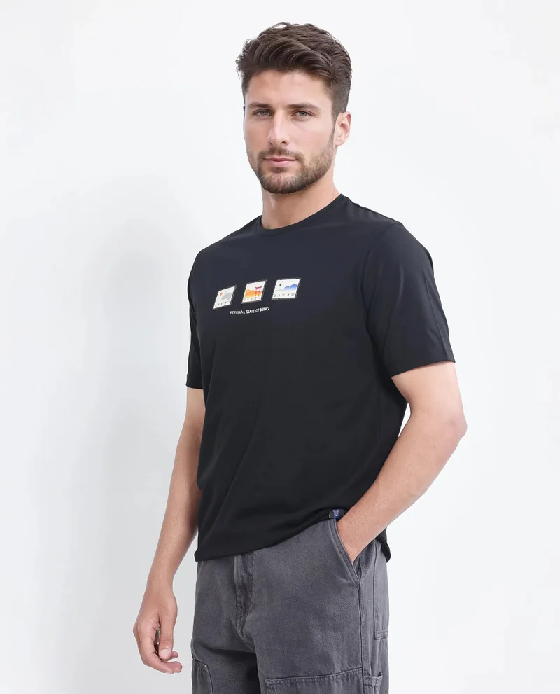 Rare Rabbit Men's Label Print Regular Fit T-Shirt