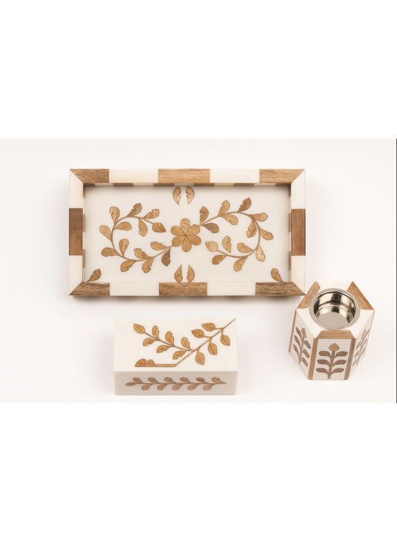 طقم مبخرة خشبي مزخرف فاخر بثلاث قطع - Image 3