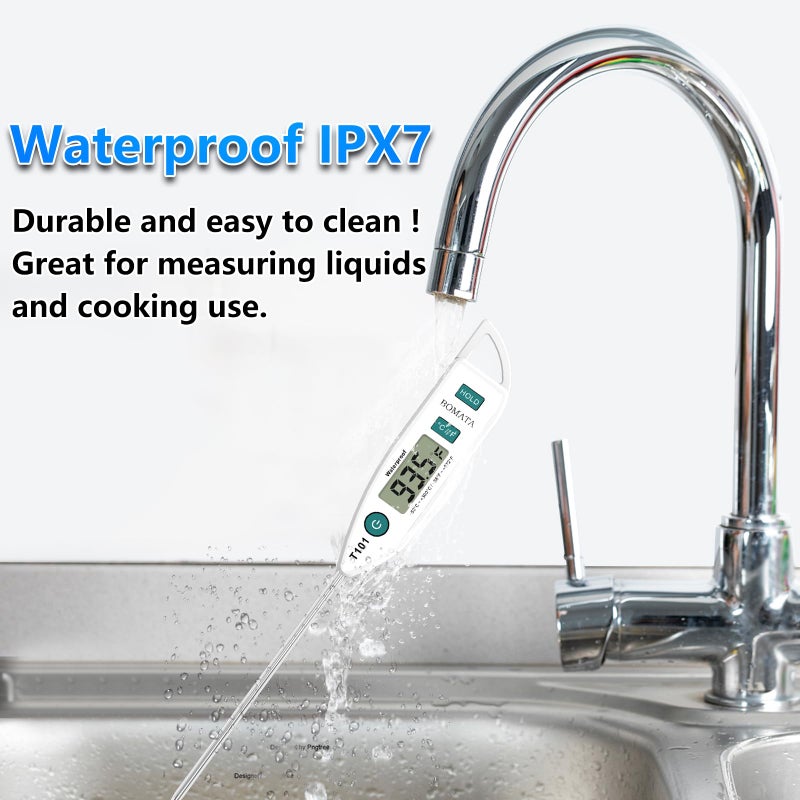 BOMATA Waterproof IPX7 Thermometer for Water, Liquid, Candle and Cooking. Instant Read Food Thermometer with Long Probe for Cooking, Meat, BBQ! T101 White - Image 2