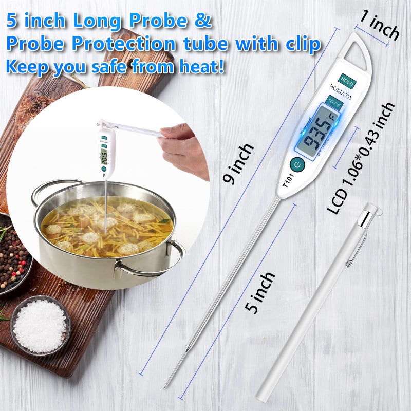 BOMATA Waterproof IPX7 Thermometer for Water, Liquid, Candle and Cooking. Instant Read Food Thermometer with Long Probe for Cooking, Meat, BBQ! T101 White - Image 4