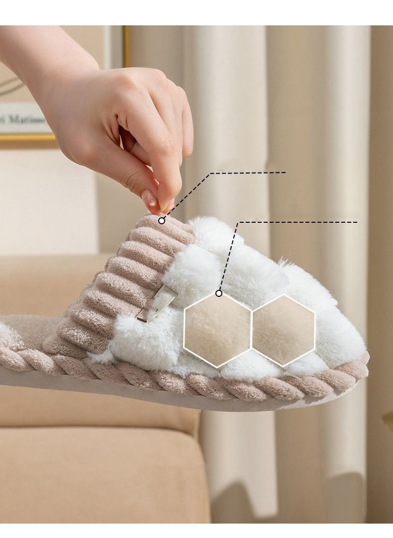 Home - Winter Home Cotton Slippers Indoor Antiskid Warm Plush Bedroom Slippers - Image 1