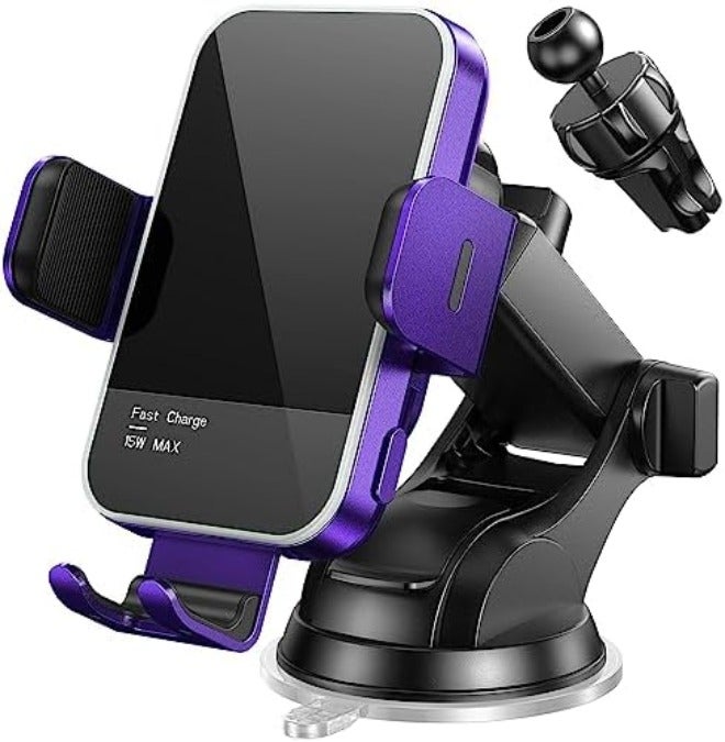 Mosurr Wireless Car Charger,【7 Colored RGB Backlit】 Mosurr 15W Auto Clamping Phone Holders for Your car fit for iPhone 16 15 14 Mini Pro Max, Samsung Galaxy S25 Ultra S24 S23+, etc, Fathers Day for Gifts - Image 1