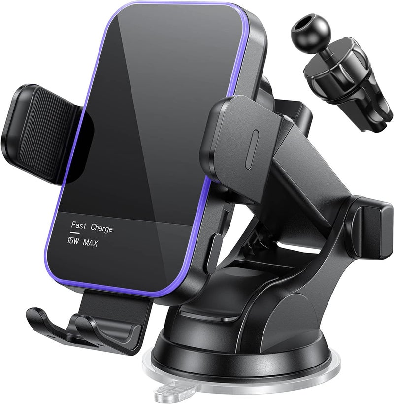 Mosurr Wireless Car Charger,【7 Colored RGB Backlit】 Mosurr 15W Auto Clamping Phone Holders for Your car fit for iPhone 16 15 14 Mini Pro Max, Samsung Galaxy S25 Ultra S24 S23+, etc, Fathers Day for Gifts - Image 2