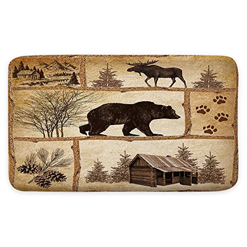 Bzhilja Rustic Cabin Bath Rug Farmhouse Country Antique Bear Moose Forest Vintage Wood Decor Non Slip Bath MatsHunting Camping Bath Rug Sets for Bathroom Bedroom Kitchen Outdoor Indoor 17x29 Inch - Image 3