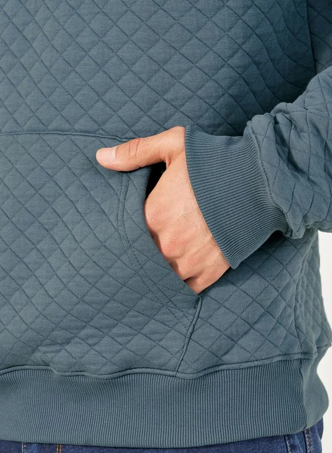 Styli Diamond Quilted Relaxed Hoodie with Kangaroo Pocket