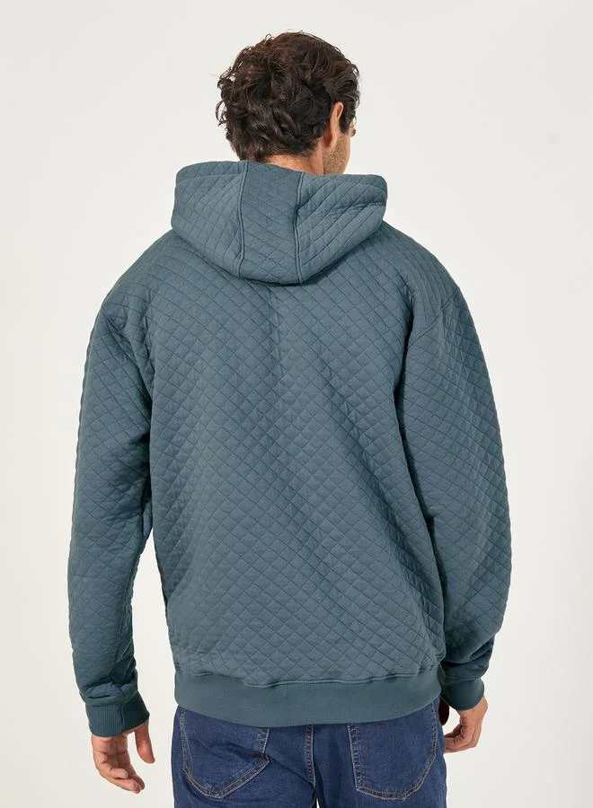 Styli Diamond Quilted Relaxed Hoodie with Kangaroo Pocket