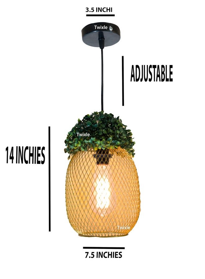 twixle Pack of 1 Metal Golden Green Grass Ceiling Hanging Light, 1 Lamp, for Gardens Balcony Dining Table, Living Room, Bedroom, Office, Cafe, Restaurant (with Bulb) - Image 4
