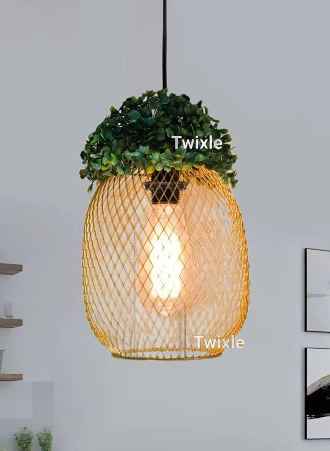 twixle Pack of 1 Metal Golden Green Grass Ceiling Hanging Light, 1 Lamp, for Gardens Balcony Dining Table, Living Room, Bedroom, Office, Cafe, Restaurant (with Bulb) - Image 3