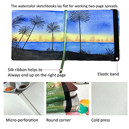 tumuarta Square Watercolor Journal, 5.5x5.5”, 140 LB, 300 GSM, Cotton Paper, Cold Press, 24 Sheets, 48 Pages, Watercolor Paper Notebooks for Use As Travel Sketchbooks Mixed Media Pad On The Go… - Image 3