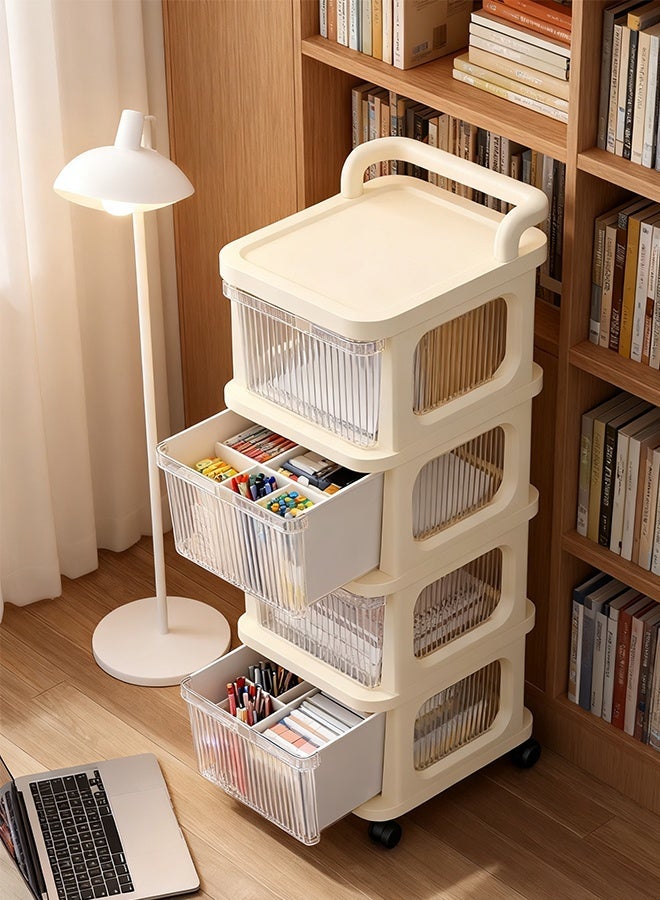 DESINO 4 - Tier Rolling Utility Cart with Drawer - Multifunctional Storage Organizer! Plastic Shelves, Wheels. Ideal for Kitchen, Bathroom, Living Room & Office,Clear+ Cream White - Image 5