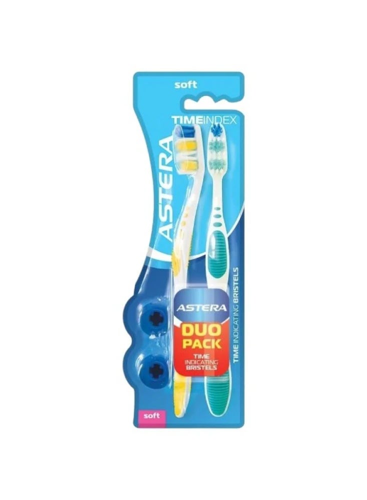 Time Index Duo Pack 1+1 Soft Toothbrush, Assorted Colors