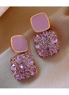 Goolsky Square Shape Full Shiny Rhinestone Decor Dangle Earrings Luxury Elegant Style Alloy Jewelry Banquet Party Ear Ornaments  - Image 1