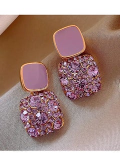 Goolsky Square Shape Full Shiny Rhinestone Decor Dangle Earrings Luxury Elegant Style Alloy Jewelry Banquet Party Ear Ornaments  - Image 4