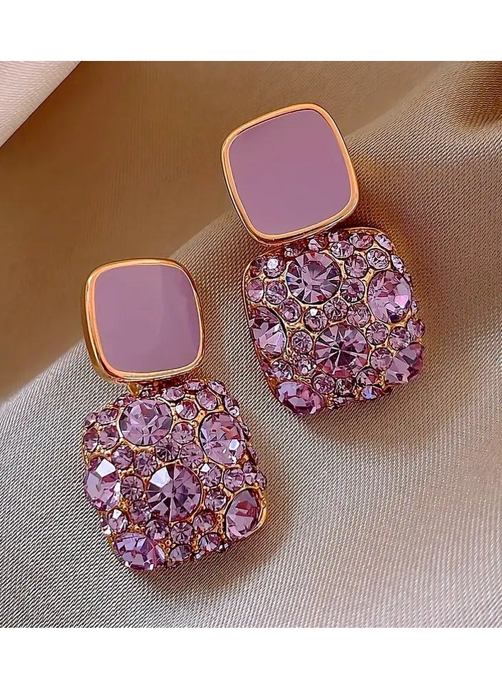 Goolsky Square Shape Full Shiny Rhinestone Decor Dangle Earrings Luxury Elegant Style Alloy Jewelry Banquet Party Ear Ornaments  - Image 4