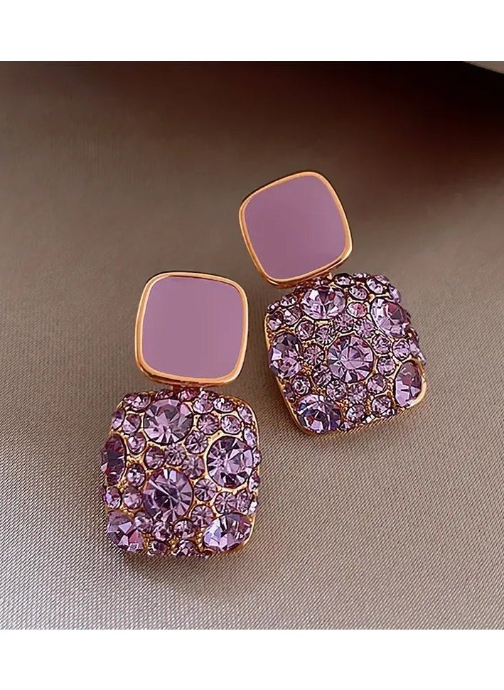 Goolsky Square Shape Full Shiny Rhinestone Decor Dangle Earrings Luxury Elegant Style Alloy Jewelry Banquet Party Ear Ornaments  - Image 5
