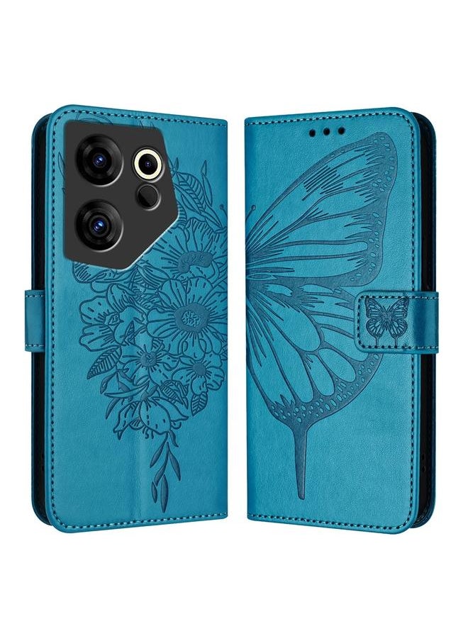 Zaboon For Tecno Camon 20 Premier 5G Embossed Butterfly Leather Phone Case(Blue) 