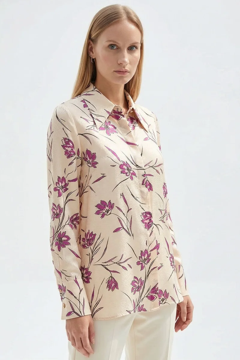 EXQUISE Floral Long Shirt