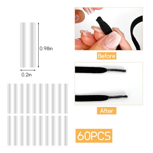 Enodny 60PCS Clear Heat Shrink Shoelace Tips, 0.2 Inch Plastic Shoe Lace Ends Tips for Repairing and Shortening Shoelaces - Image 2