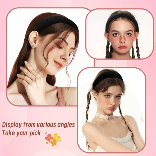 ZLSPTK 3Pcs Padded Headband for Women Girls Black Headband Set Non Slip Heart Polka Dot Bow Hairbands Cute Soft Puffy Hair Band Fashion Headbands for Long Short Thick Thin Curly Hair Accessories Gifts - Image 3