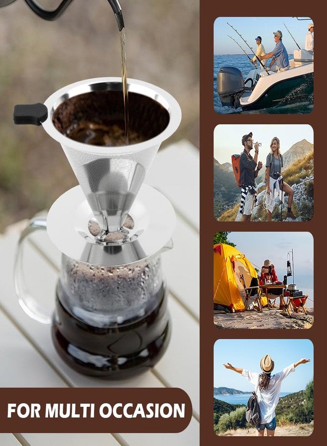 Trasylph Pour Over Coffee Dripper With Cleaning Brush,Upgraded Double Micro Mesh Filter with Cup Stand,Stainless Steel Coffee Filter,Reusable Coffee Filter,Pour Over Coffee Maker(1-2cup) - Image 5