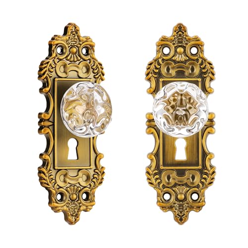 CEYMIO 55 Inch Height Vintage Dummy Door Knob Interior 2 Pack Crystal Glass Door Knobs Antique Brass Cabinet Knobs Keyless Decorative Hallway Closet Door Pulls Dresser Gold Door Handles - Image 1