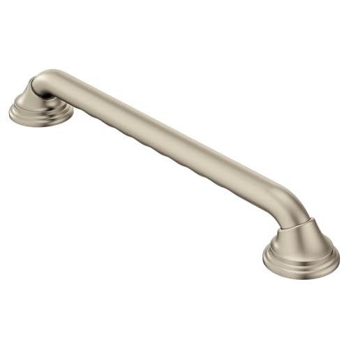 Moen Home Care Bathroom Safety 16 Inch Designer Stainless Steel Handicap Grab Bar for Bathtub and Shower, Concealed Screws, Brushed Nickel, LR8716D3BN - Image 1
