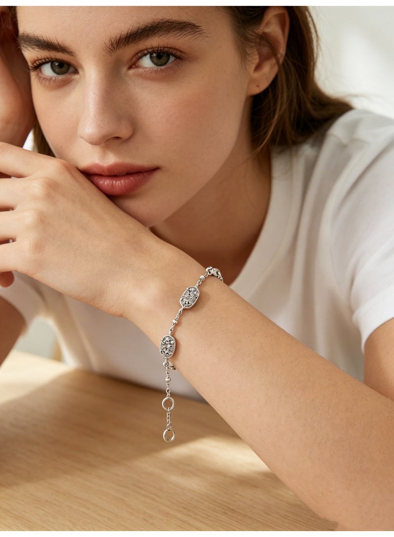 Kendra Scott 14K White Gold Plated Dainty Link Bracelet for Women, Adjustable Platinum Drusy Octagonal Chain Bracelet, Minimalist Stackable Jewelry Gift for Birthday Anniversary - Image 4