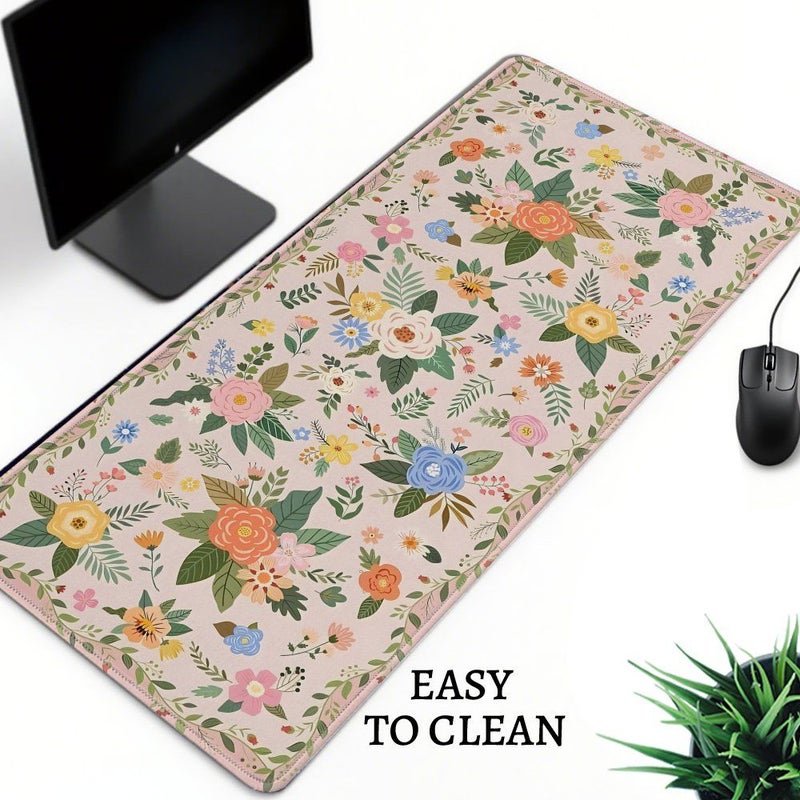 Snow Mouse Pad Desk Mat XXL 40x90cm 15.7x35.4in Extended Large Gaming Computer 2D Flat Floral Aesthetic Design Boho Style Non Slip Rubber Base Cute Office Supplies Accessories For PC Laptop Keyboard - Image 5