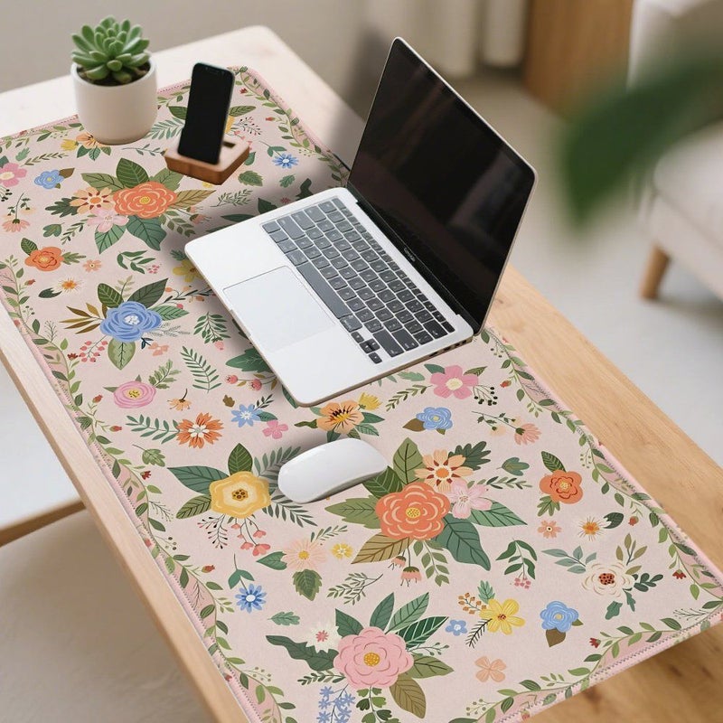 Snow Mouse Pad Desk Mat XXL 40x90cm 15.7x35.4in Extended Large Gaming Computer 2D Flat Floral Aesthetic Design Boho Style Non Slip Rubber Base Cute Office Supplies Accessories For PC Laptop Keyboard - Image 2