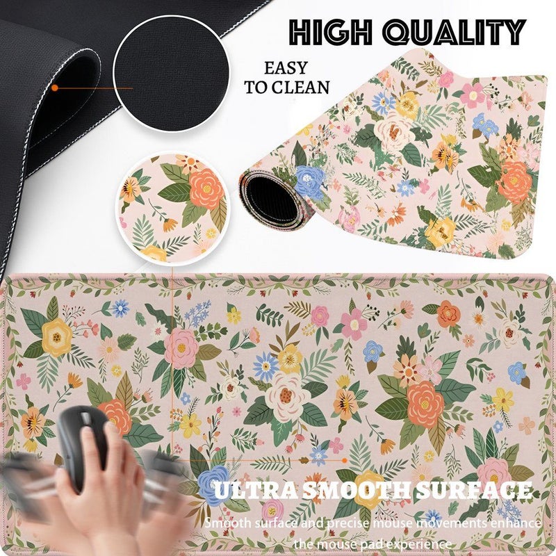 Snow Mouse Pad Desk Mat XXL 40x90cm 15.7x35.4in Extended Large Gaming Computer 2D Flat Floral Aesthetic Design Boho Style Non Slip Rubber Base Cute Office Supplies Accessories For PC Laptop Keyboard - Image 4