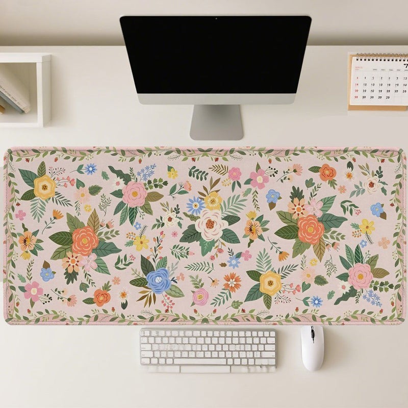 Snow Mouse Pad Desk Mat XXL 40x90cm 15.7x35.4in Extended Large Gaming Computer 2D Flat Floral Aesthetic Design Boho Style Non Slip Rubber Base Cute Office Supplies Accessories For PC Laptop Keyboard - Image 1