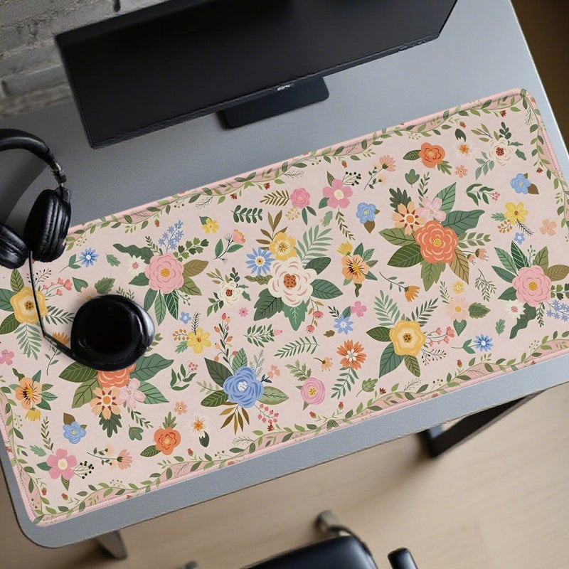 Snow Mouse Pad Desk Mat XXL 40x90cm 15.7x35.4in Extended Large Gaming Computer 2D Flat Floral Aesthetic Design Boho Style Non Slip Rubber Base Cute Office Supplies Accessories For PC Laptop Keyboard - Image 3