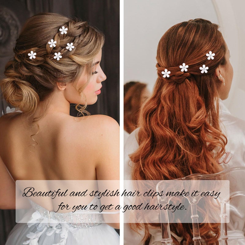YISSION 20Pcs Mini White Rhinestone Flower Hair Clips, Decorative Wedding Bridal Hair Barrettes and Pins for Girls Women - Image 2