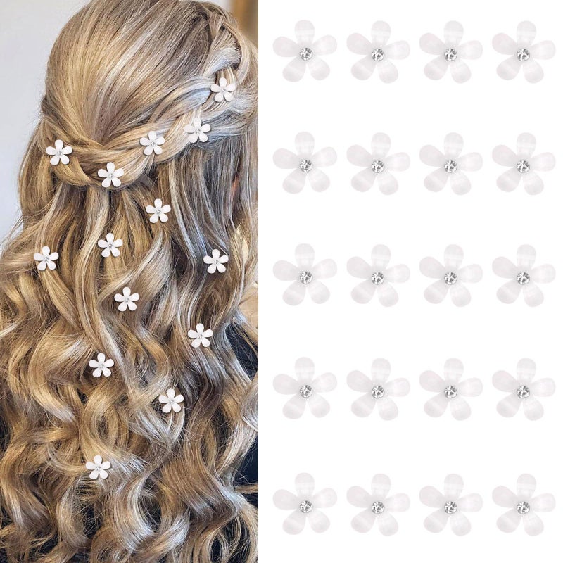 YISSION 20Pcs Mini White Rhinestone Flower Hair Clips, Decorative Wedding Bridal Hair Barrettes and Pins for Girls Women - Image 1